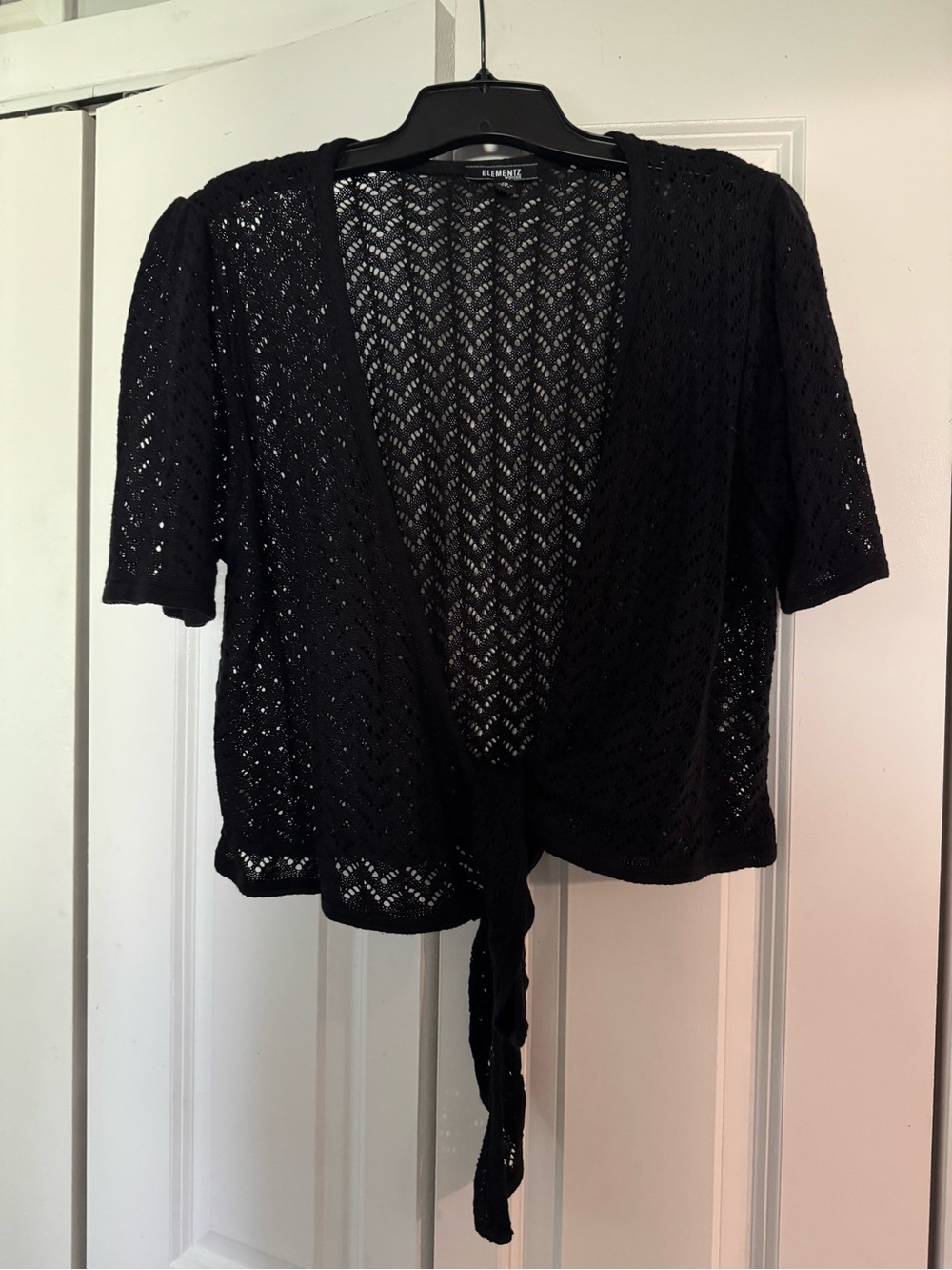 Elementz Black Open-Weave Tie Front Top